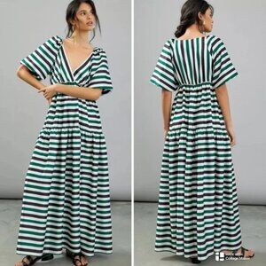 Anthropologie Delfi Sirena white, green & black striped maxi dress - S - NWT